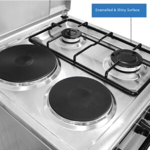 Nobel 50 x 50 Electric & Gas Cooker, 2 Gas Burner, 2 Hot Plate, Electric Grill & Electric Oven, 6 Knob Control, Manual Ignition, Stainless Steel Lid, Inner Light, 49.8 x 54.7 x 86 cm, Silver, Made In Turkey NGC5200S Silver - Image 8