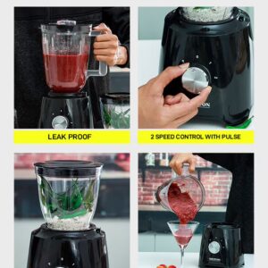 KRYPTON 3 in 1 Blender with Stainless Steel Blades, Unbreakable PC Jar with Grinder Cups, 2 Speed Switch with Pulse Function, Powerful Motor and Stylish Design 1.5 L 500 W KNB6136N Black/Clear - Image 2