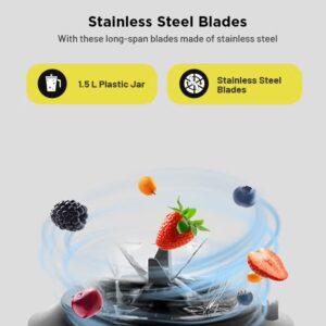 KRYPTON 3 in 1 Blender with Stainless Steel Blades, Unbreakable PC Jar with Grinder Cups, 2 Speed Switch with Pulse Function, Powerful Motor and Stylish Design 1.5 L 500 W KNB6136N Black/Clear - Image 3