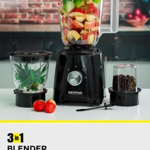 KRYPTON 3 in 1 Blender with Stainless Steel Blades, Unbreakable PC Jar with Grinder Cups, 2 Speed Switch with Pulse Function, Powerful Motor and Stylish Design 1.5 L 500 W KNB6136N Black/Clear - Image 5
