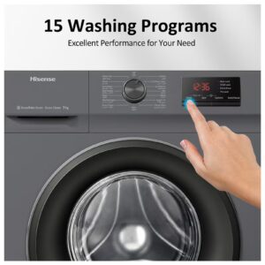 Hisense 7Kg Front Loading Washing Machine, 1200RPM, 15 Wash Programs, Steam Wash, Quick Wash, Drum Clean, Delay End, Self-Diagnostic fault Finding, 7 kg WFVB7012MT Titanium - Image 4