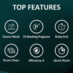 Hisense 7Kg Front Loading Washing Machine, 1200RPM, 15 Wash Programs, Steam Wash, Quick Wash, Drum Clean, Delay End, Self-Diagnostic fault Finding, 7 kg WFVB7012MT Titanium - Image 8