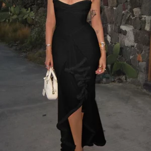 Summer Dresses Women Backless Elegant Ladies Sexy Long Summer Dress with Short Sleeves Skinny Thin Strap Dress Pleated - Image 5