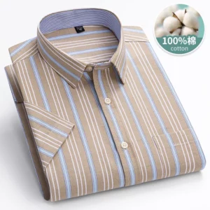 6XL-7XL 2024 New Men's Summer Oxford Cotton Shirt Short Sleeve Casual Classic Checkered Stripe Home Youth Top Large Size 105KG - Image 7
