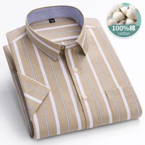 6XL-7XL 2024 New Men's Summer Oxford Cotton Shirt Short Sleeve Casual Classic Checkered Stripe Home Youth Top Large Size 105KG - Image 6
