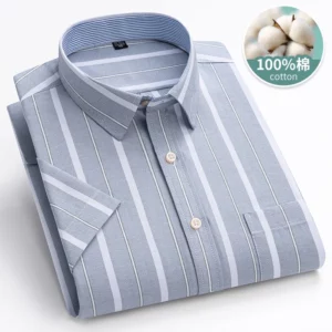 6XL-7XL 2024 New Men's Summer Oxford Cotton Shirt Short Sleeve Casual Classic Checkered Stripe Home Youth Top Large Size 105KG - Image 5