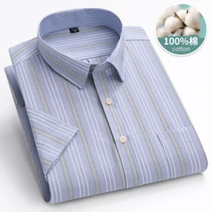 6XL-7XL 2024 New Men's Summer Oxford Cotton Shirt Short Sleeve Casual Classic Checkered Stripe Home Youth Top Large Size 105KG - Image 4