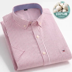 6XL-7XL 2024 New Men's Summer Oxford Cotton Shirt Short Sleeve Casual Classic Checkered Stripe Home Youth Top Large Size 105KG - Image 3