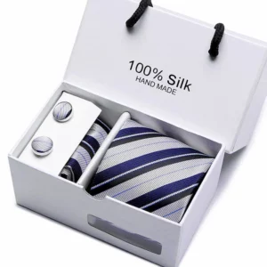 2023 100% Silk Jacquard Necktie White Geometric Tie Hanky Cufflink Set Ties For Men Gravatas Business Wedding Party Wholesale - Image 3