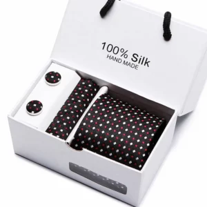 2023 100% Silk Jacquard Necktie White Geometric Tie Hanky Cufflink Set Ties For Men Gravatas Business Wedding Party Wholesale - Image 4