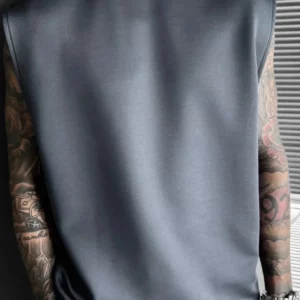 2025 Summer new men's sports fashion casual pants vest set loose sleeveless T-shirt solid color set - Image 5
