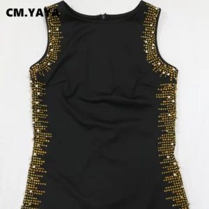 CM.YAYA Fall Diamonds Hot Rhinestones Tassel O-neck Women Sleeveless Bodycon Long Dress Birthday Party Evening Prom Maxi Dresses - Image 6