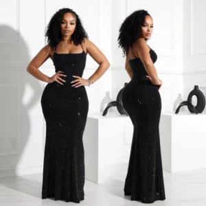 Women Camisole Dress Sheath Party Dresses Ankle Length Vestidos Sleeveless Slim 2025 Diamonds Slight Strech Summer Spliced - Image 6