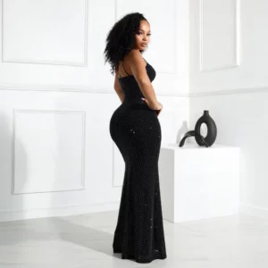 Women Camisole Dress Sheath Party Dresses Ankle Length Vestidos Sleeveless Slim 2025 Diamonds Slight Strech Summer Spliced - Image 3
