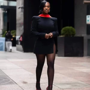 Blazer Style Short Prom Dress with Sleeves Black Red Mini Dress Open Back Ruched Above Knee Length Prom Gowns Satin Small Split - Image 4