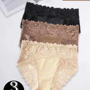 3PCS New High Waist Comfortable Women's Underwear Exquisite Floral Lace Details Briefs Solid Color Panties Casual Daily - Image 7