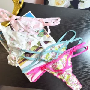 Ruffled Lovely Sweet Thong Briefs women Smooth Satin Panties Floral Printed T-back Underwear Bow Cross Strap Low Rise Underpants - Image 3