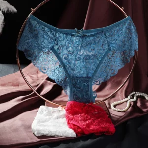 3PCS Sexy Flower Lace Low-Rise Briefs for Women Solid Color Bowknot Underwear Mesh Hollow Breathable Panties - Image 2