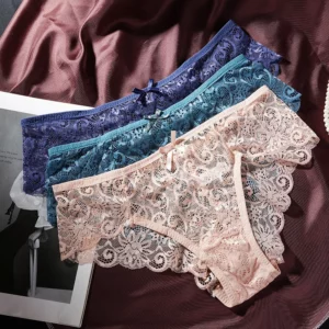 3PCS Sexy Flower Lace Low-Rise Briefs for Women Solid Color Bowknot Underwear Mesh Hollow Breathable Panties - Image 8
