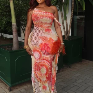 Weird Puss Colorful Print Dress Women Sexy Trend See Through Rope Diagonal Collar Patchwork Stretch Beach Vacation Party Bodycon - Image 7