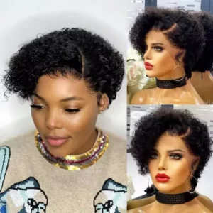 Short Bob Wig Pixie Cut Curly Human Hair Wig For Women Black Color 13x6x1 T part lace closure Deep Wave Lace Wig Preplucked Hair - Image 6