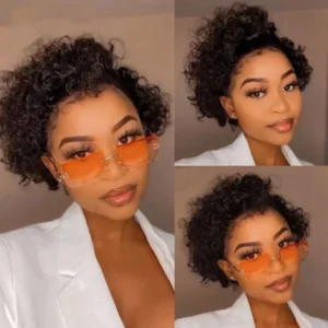 Short Bob Wig Pixie Cut Curly Human Hair Wig For Women Black Color 13x6x1 T part lace closure Deep Wave Lace Wig Preplucked Hair - Image 5