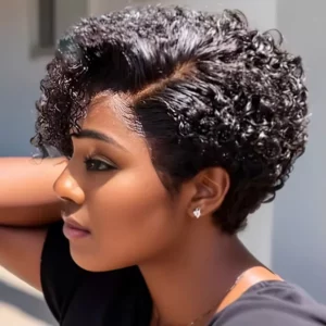 Short Bob Wig Pixie Cut Curly Human Hair Wig For Women Black Color 13x6x1 T part lace closure Deep Wave Lace Wig Preplucked Hair - Image 4