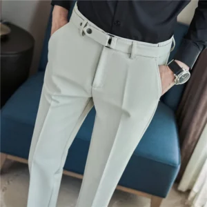 Dress Pants For Men Fashion Belt Design Pinstripes Suit Pants Simple Big Size Elegant Men's Formal Trousers High Quality Sale - Image 2