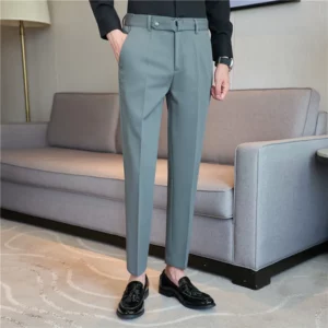 Dress Pants For Men Fashion Belt Design Pinstripes Suit Pants Simple Big Size Elegant Men's Formal Trousers High Quality Sale - Image 3