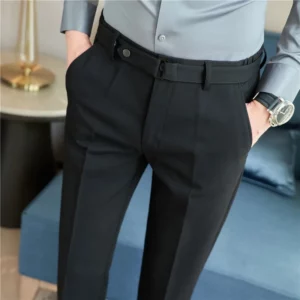 Dress Pants For Men Fashion Belt Design Pinstripes Suit Pants Simple Big Size Elegant Men's Formal Trousers High Quality Sale - Image 4