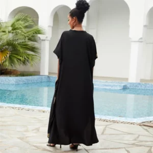 Women Vintage Loose Dress Cotton Beach Cover-up Embroidered Robe Vacation Sun Protection Bikini Cover-up Sexy Dresses For Women - Image 5