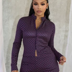 Weird Puss Polka Dot Print Women 2 Piece Set Tracksuit Zip Crop Jacket+Shorts Matching Street Elastic Casual Fall Trend Outfits - Image 2