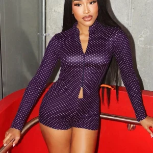Weird Puss Polka Dot Print Women 2 Piece Set Tracksuit Zip Crop Jacket+Shorts Matching Street Elastic Casual Fall Trend Outfits - Image 6
