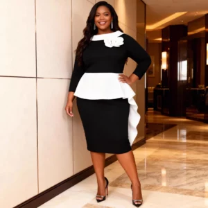 Plus Size African Dresses for Women Summer Elegant African Long Sleeve O-neck Polyester Party Evening Bodycon Midi Dresses L-4XL - Image 1