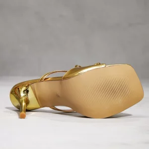 Eilyken Summer Golden Butterfly knot Slippers Women Fashion Thin Heels Square Toe Elegant Stripper Prom Slides Shoes - Image 3
