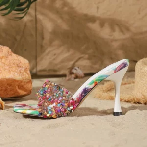 Eilyken Summer Open Toe Colored Rhinestones Slippers Women PVC Transparent Sexy Thin Heels Stripper Ladies Slides Shoes - Image 5