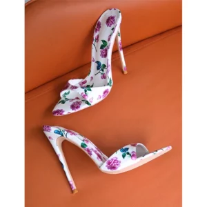 12cm Sexy Fashion Printed Slippers Shoes For Women's Sandals Summer Slippers Pointe Toe Thin Heels Stiletto Sandals LX069 - Image 4