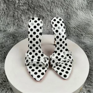 12cm Summer High Heels For Women's Pointed Toe Sandals Sexy Woman Shoes Slippers Black White Dots Sexy Vacation Slippers LX080 - Image 3