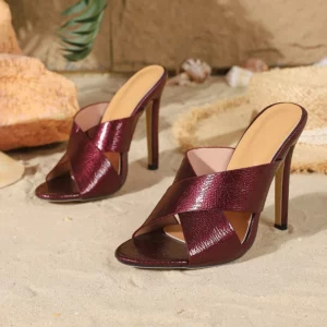Eilyken New Fashion Summer Square Toe Women's Slippers Street Style Thin High Heels Wedding Banquet Slide Shoes - Image 4