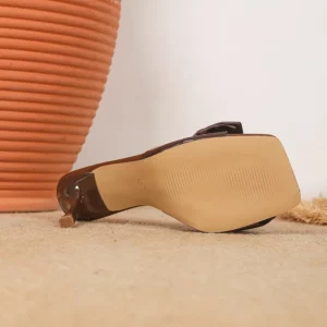Aneikeh Summer Elegant Brown Bowknot Peep Toe Women Slippers Mules Slides Sexy Thin High Heels Prom Sandals Fashion Female Shoes - Image 6