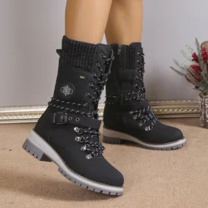 Plus Size Shoes for Women 36-43 Autumn Winter Fashion Warm Lace Up Platform Wedges Non-slip Mid-calf Boots Women Boot - Image 6