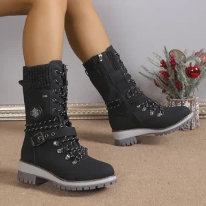 Plus Size Shoes for Women 36-43 Autumn Winter Fashion Warm Lace Up Platform Wedges Non-slip Mid-calf Boots Women Boot - Image 5