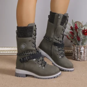 Plus Size Shoes for Women 36-43 Autumn Winter Fashion Warm Lace Up Platform Wedges Non-slip Mid-calf Boots Women Boot - Image 3