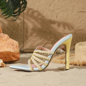 Eilyken Sexy String Bead Thin Heels Pointed Toe Slippers Women Narrow Band Stripper Ladies Slides Summer Shoes Zapatos De Mujer - Image 5