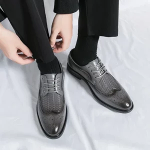 Designer New Brogue Men Brand Business Party Oxford Leather Shoes Male Fashion Summer Breathable Solid Color Leather Mesh Shoes - Image 3