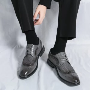 Designer New Brogue Men Brand Business Party Oxford Leather Shoes Male Fashion Summer Breathable Solid Color Leather Mesh Shoes - Image 4