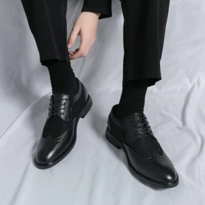 Designer New Brogue Men Brand Business Party Oxford Leather Shoes Male Fashion Summer Breathable Solid Color Leather Mesh Shoes - Image 5