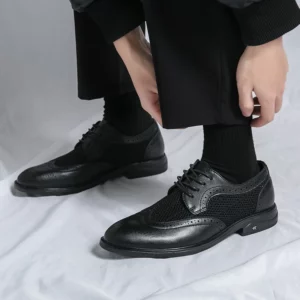 Designer New Brogue Men Brand Business Party Oxford Leather Shoes Male Fashion Summer Breathable Solid Color Leather Mesh Shoes - Image 6