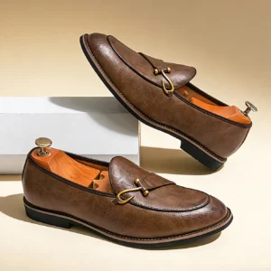 Classic Retro Dress Leather Shoes Slip On Loafers Men Monk Shoe Casual Daily Commute Business Office Wedding Oxfords Men Shoes - Image 5
