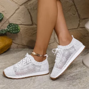Design Hollow Up Casual Shoes for Women Fashion Mesh Breathable Vulcanized Shoes Woman Large Size 43 Lace Up Sneakers Mujer - Image 3